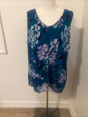 AB Studio Teal Floral V-Neck Sleeveless Camisole